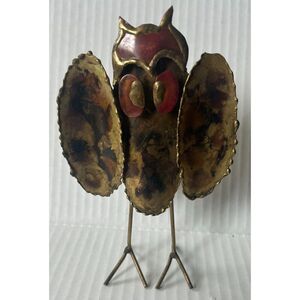 VTG MCM Brutalist Hammered Brass Metal Sculpture Owl Figurine